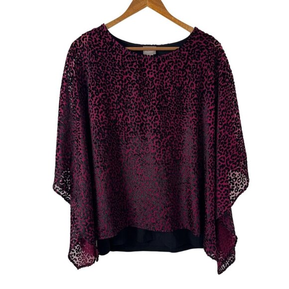 Chico's Red Black Velvet Burnout Leopard Print Blouse Chico's Size 1 (US M/8 ) - Picture 1 of 11